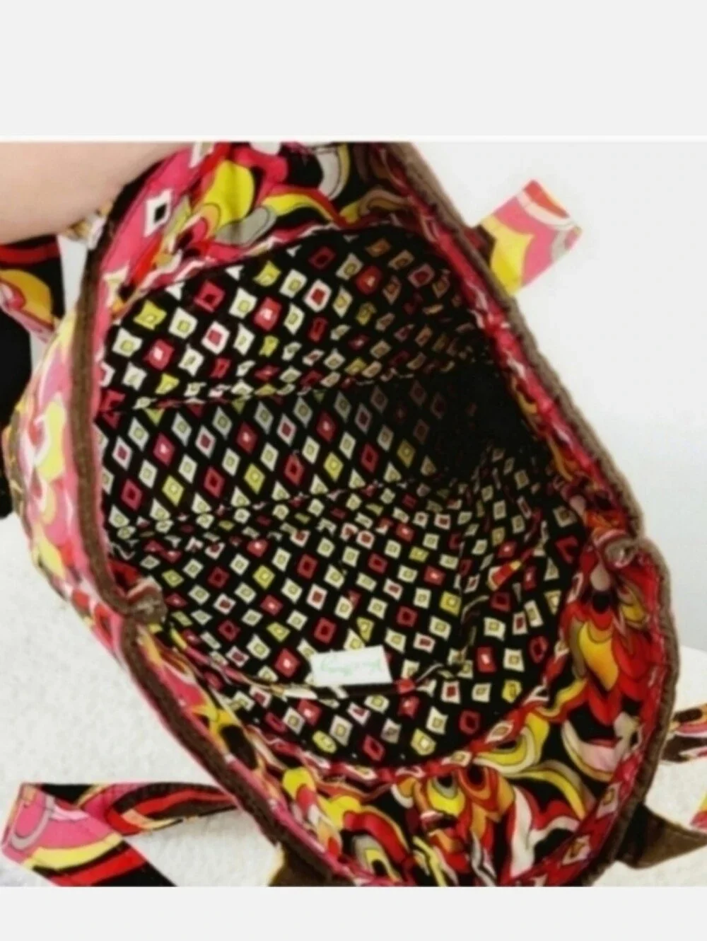 VERA BRADLEY Floral Orange Brown Puccini Fall Tote Shoulder Bag Pocketbook